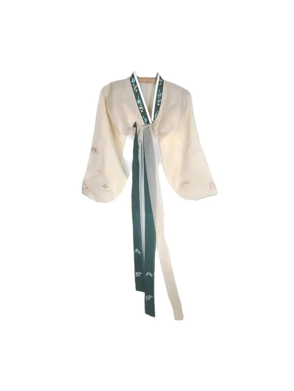 Vintage Chinese Hanfu Jacket Shirt Sheer Green Tan Hand Stitched Ooak 34"b Small - Picture 1 of 9